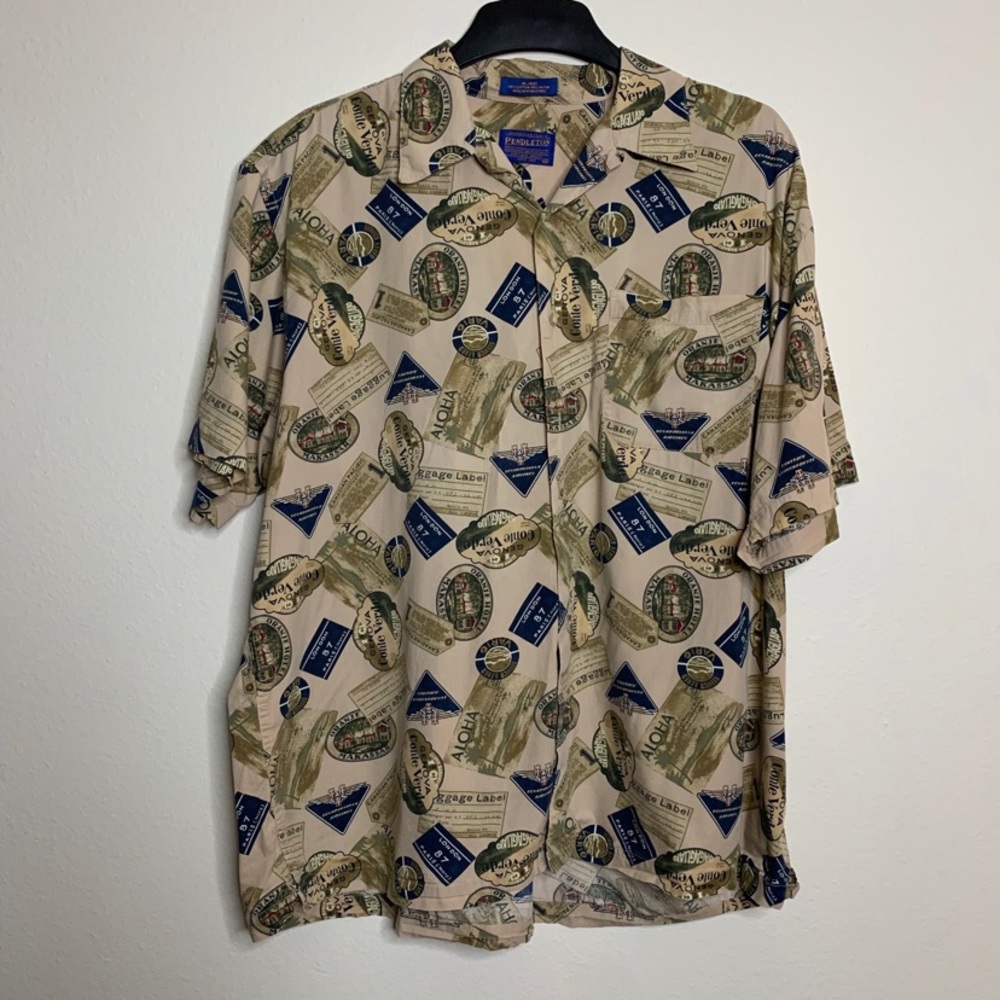Pendleton XL Travel Shirt Genova Hawaii London Luggage Label